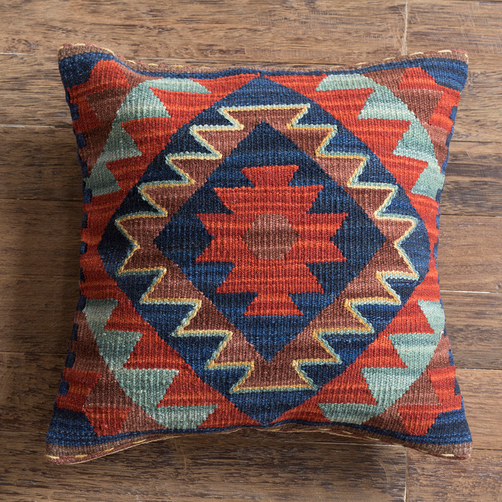 HKM-141203 Geometric American Country Style Kilim Handwoven Wool Pillow Cover - 45x45cm / 60x60cm