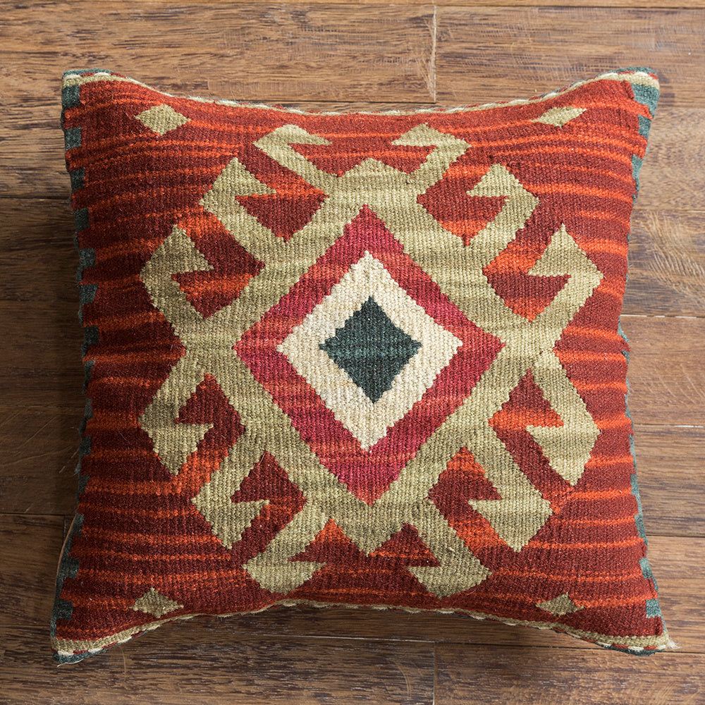 HKM-141203 Geometric American Country Style Kilim Handwoven Wool Pillow Cover - 45x45cm / 60x60cm