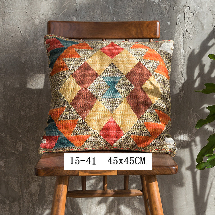 HKM-141203 Geometric American Country Style Kilim Handwoven Wool Pillow Cover - 45x45cm / 60x60cm