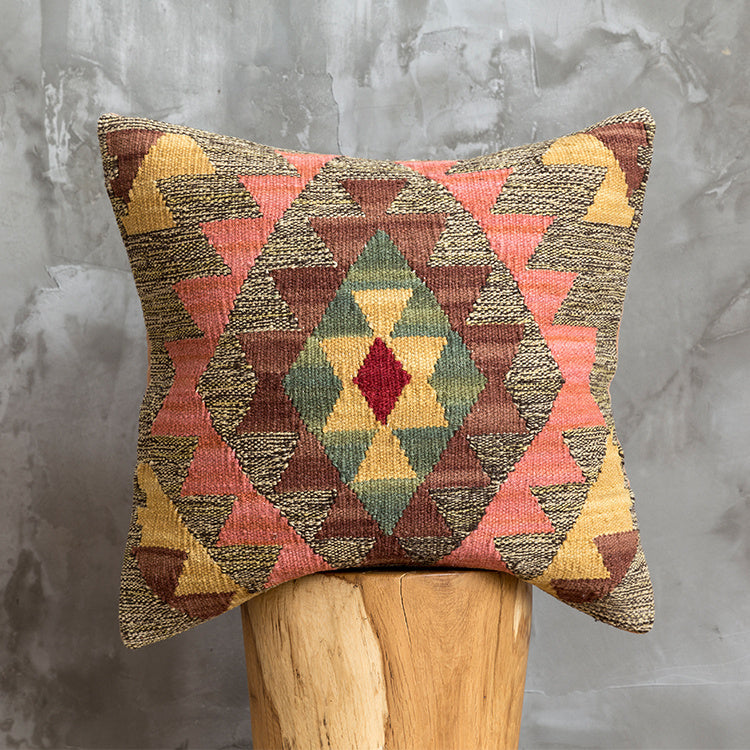HKM-141203 Geometric American Country Style Kilim Handwoven Wool Pillow Cover - 45x45cm / 60x60cm