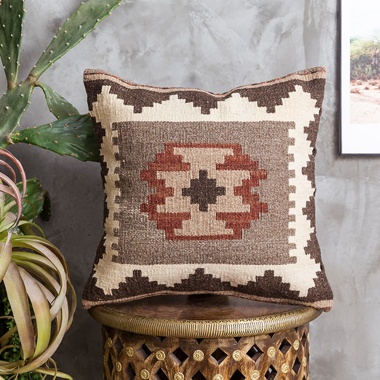 HKM-141203 Geometric American Country Style Kilim Handwoven Wool Pillow Cover - 45x45cm / 60x60cm
