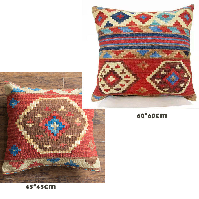 HKM-141203 Geometric American Country Style Kilim Handwoven Wool Pillow Cover - 45x45cm / 60x60cm