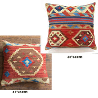 HKM-141203 Geometric American Country Style Kilim Handwoven Wool Pillow Cover - 45x45cm / 60x60cm