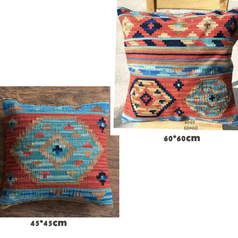 HKM-141203 Geometric American Country Style Kilim Handwoven Wool Pillow Cover - 45x45cm / 60x60cm