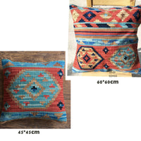 HKM-141203 Geometric American Country Style Kilim Handwoven Wool Pillow Cover - 45x45cm / 60x60cm
