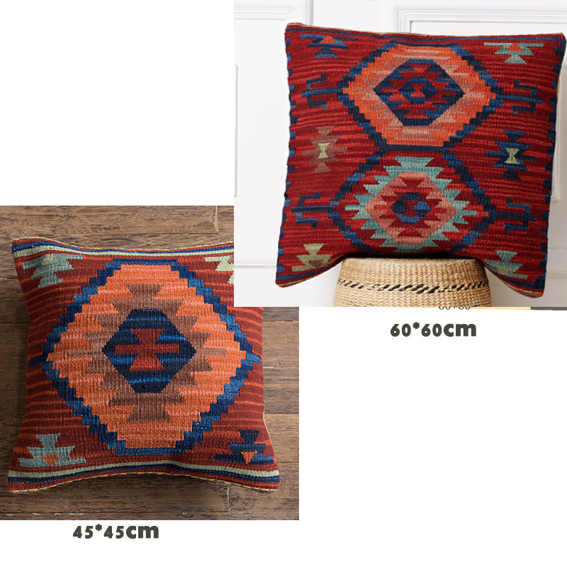 HKM-141203 Geometric American Country Style Kilim Handwoven Wool Pillow Cover - 45x45cm / 60x60cm