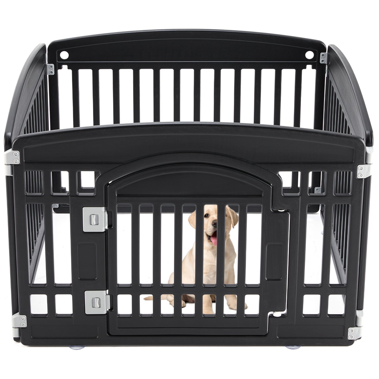 HKM-141267 Safe and Reliable Adjustable Pet Playpen for Indoor and Outdoor Use - White/Black, 4 or 6 Panels