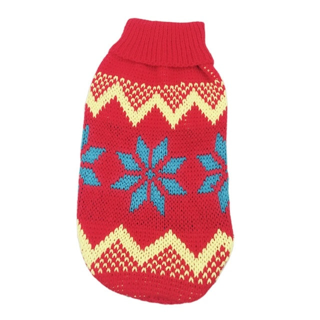 HKM-141331 Festive Maple Snowflake Turtleneck Knitted Sweater for Pets