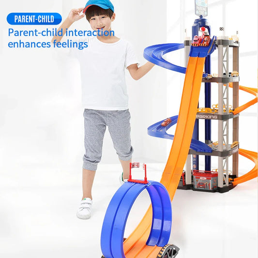 HKM-141331 Multi-Storey Rotating Lift Garage Parking Lot Vehicle Track Set for Kids 3+