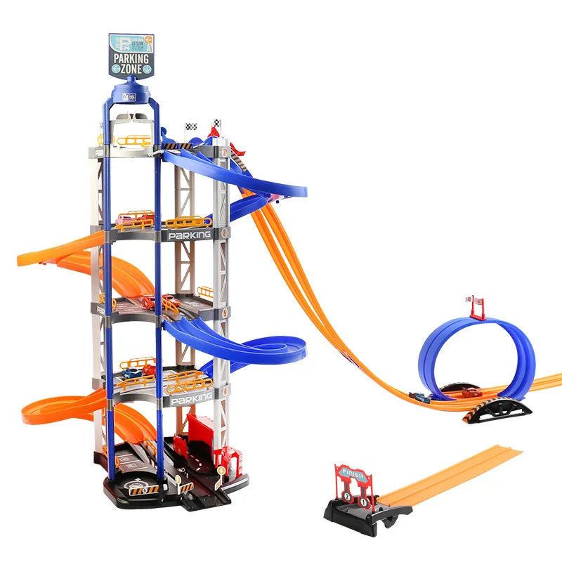 HKM-141331 Multi-Storey Rotating Lift Garage Parking Lot Vehicle Track Set for Kids 3+