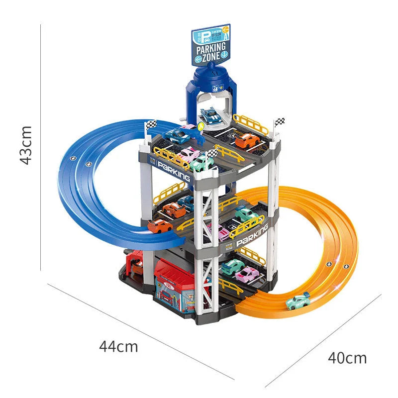 HKM-141331 Multi-Storey Rotating Lift Garage Parking Lot Vehicle Track Set for Kids 3+
