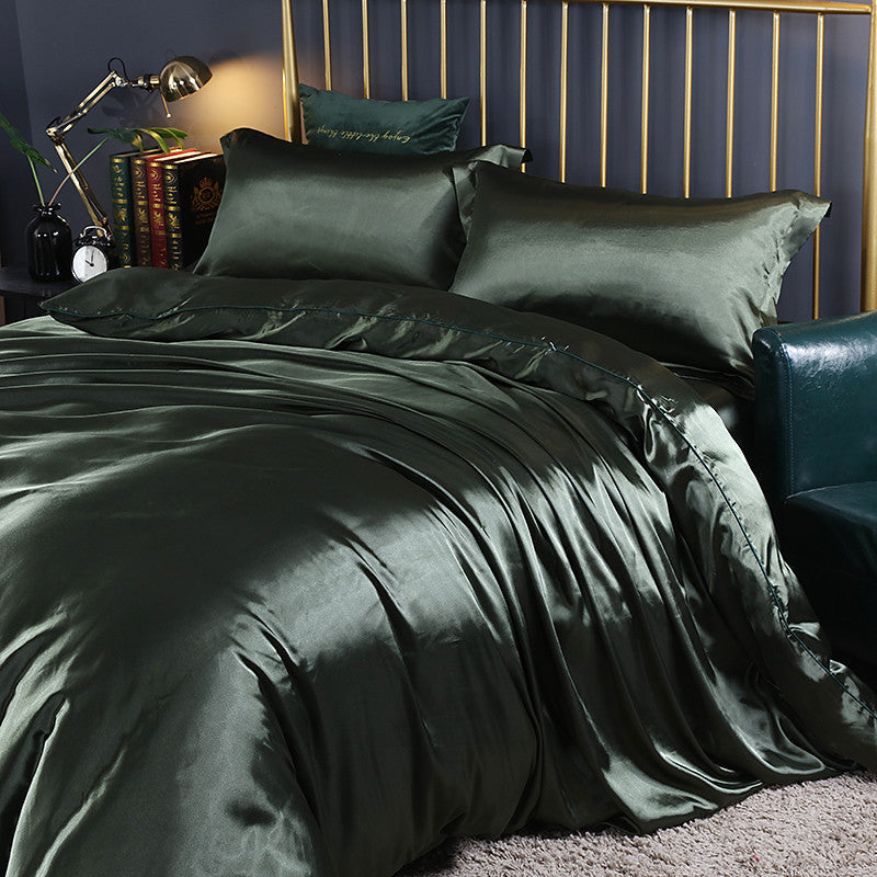 HKM-141395 Cool Cotton Quilt Cover Set - Satin Sheet in Ice Silk, Four-Piece Air Conditioner Ready