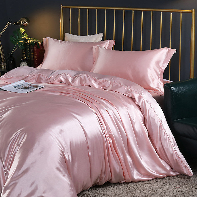 HKM-141395 Cool Cotton Quilt Cover Set - Satin Sheet in Ice Silk, Four-Piece Air Conditioner Ready