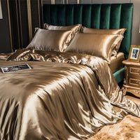 HKM-141395 Cool Cotton Quilt Cover Set - Satin Sheet in Ice Silk, Four-Piece Air Conditioner Ready