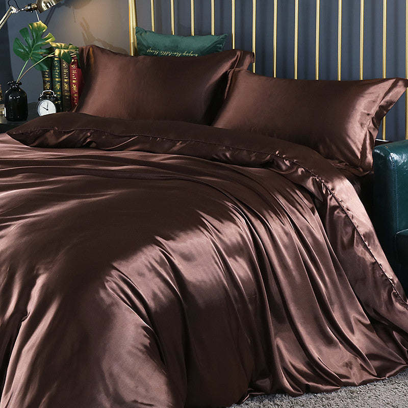 HKM-141395 Cool Cotton Quilt Cover Set - Satin Sheet in Ice Silk, Four-Piece Air Conditioner Ready