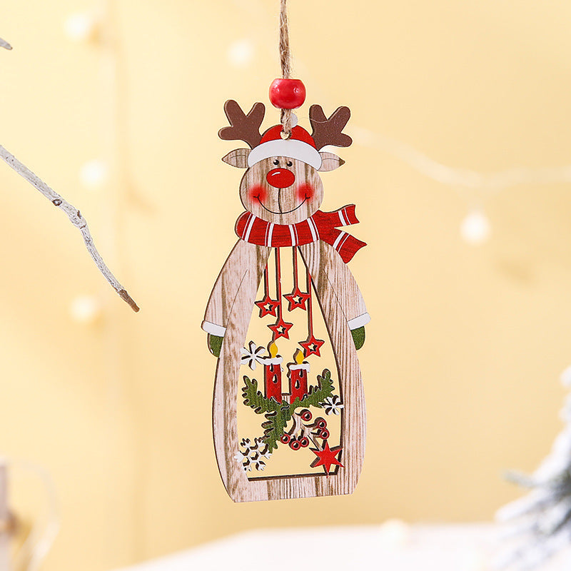 HKM-141843 Wooden Hollow Long Pendant for Christmas - Old Man, Snowman, or Elk Decor