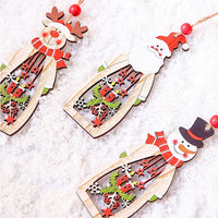HKM-141843 Wooden Hollow Long Pendant for Christmas - Old Man, Snowman, or Elk Decor