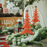 HKM-142035 Small Red Wrought Iron Christmas Tree Window Decoration Ornament