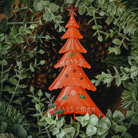 HKM-142035 Small Red Wrought Iron Christmas Tree Window Decoration Ornament