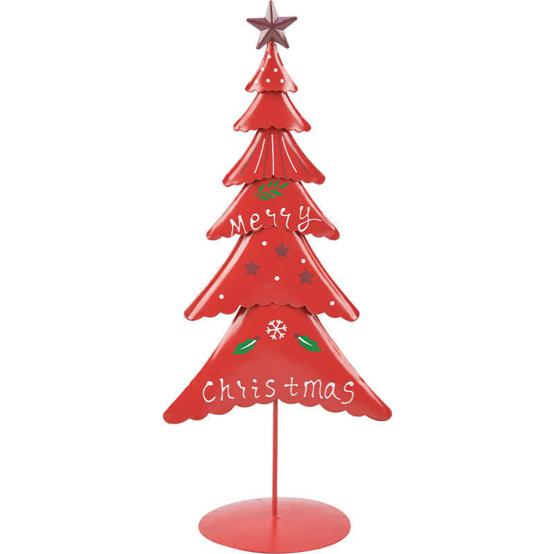 HKM-142035 Small Red Wrought Iron Christmas Tree Window Decoration Ornament