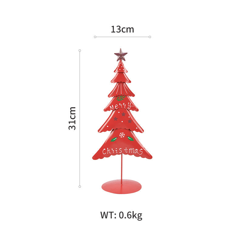 HKM-142035 Small Red Wrought Iron Christmas Tree Window Decoration Ornament