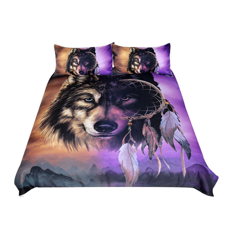 HKM-142035 Wolf Three-Piece Polyester Bedding Set in a Stylish Design