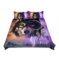 HKM-142035 Wolf Three-Piece Polyester Bedding Set in a Stylish Design
