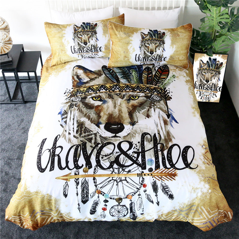 HKM-142035 Wolf Three-Piece Polyester Bedding Set in a Stylish Design