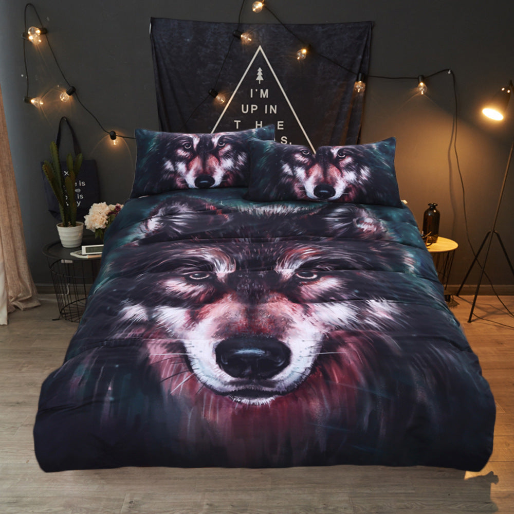 HKM-142035 Wolf Three-Piece Polyester Bedding Set in a Stylish Design