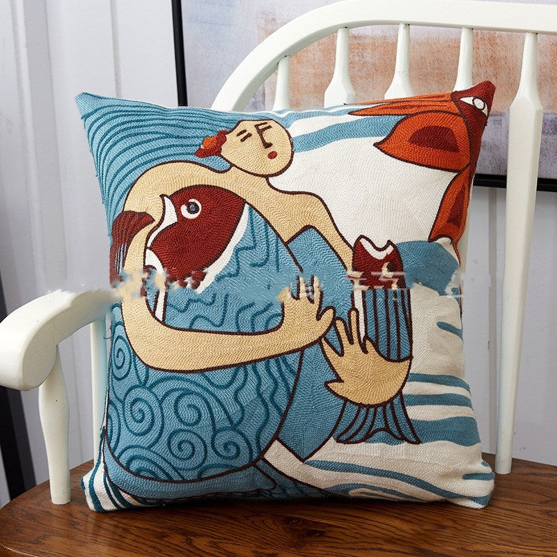 HKM-142035 Wool Embroidered National Style Cushion with PP Cotton Filling - 45x45cm