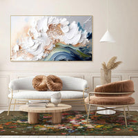 HKM-142163 Handmade Modern Abstract Oil Painting with Heavy Texture - White Waves on Canvas, Large Size Art for Home and Restaurant Decor