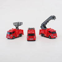 HKM-142483 Friction Inertia Diecast Truck Model Set - Excavator, Fire Fighting Sprinkler, Garbage Truck for Kids