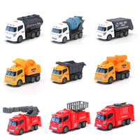 HKM-142483 Friction Inertia Diecast Truck Model Set - Excavator, Fire Fighting Sprinkler, Garbage Truck for Kids