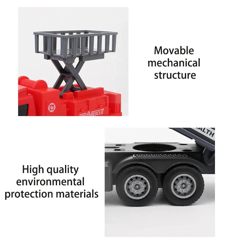 HKM-142483 Friction Inertia Diecast Truck Model Set - Excavator, Fire Fighting Sprinkler, Garbage Truck for Kids
