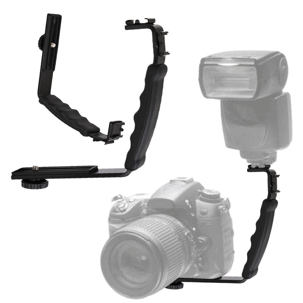 HKM-142483 Heavy Duty L-Shaped Flash Bracket with Dual Shoe Mounts for Mobile Photography Accessories
