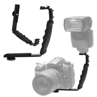 HKM-142483 Heavy Duty L-Shaped Flash Bracket with Dual Shoe Mounts for Mobile Photography Accessories