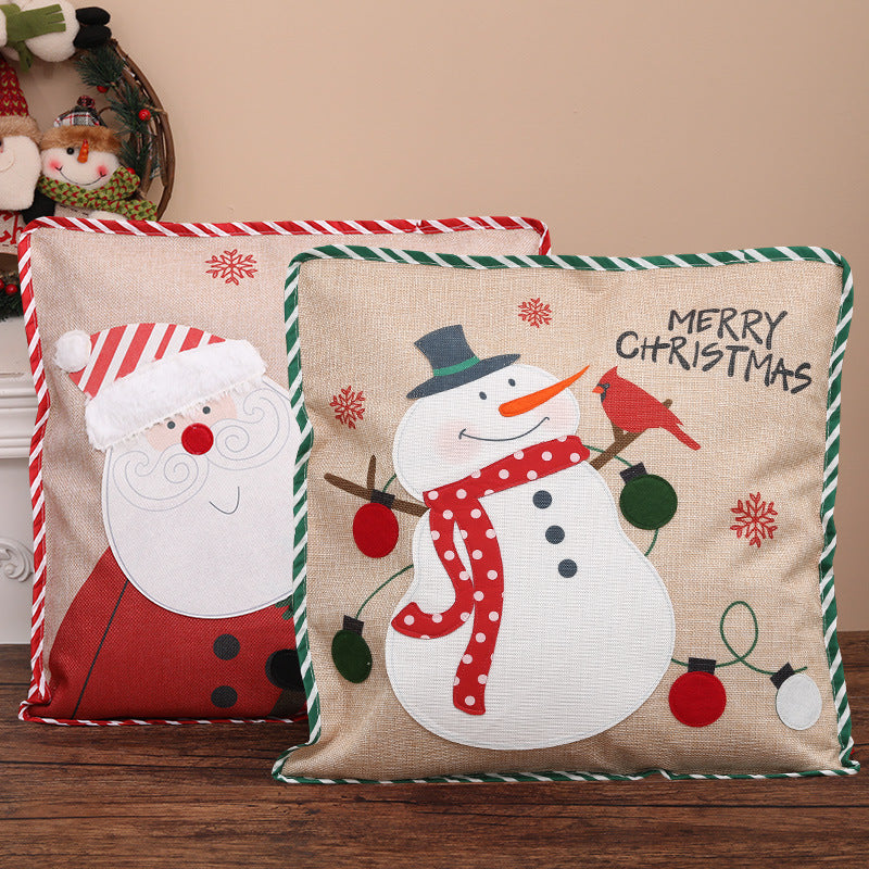 HKM-142611 Santa Claus and Snowman Decorative Pillowcase - Imitation Linen, 46x46 cm, Unique Holiday Designs