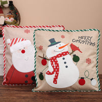 HKM-142611 Santa Claus and Snowman Decorative Pillowcase - Imitation Linen, 46x46 cm, Unique Holiday Designs