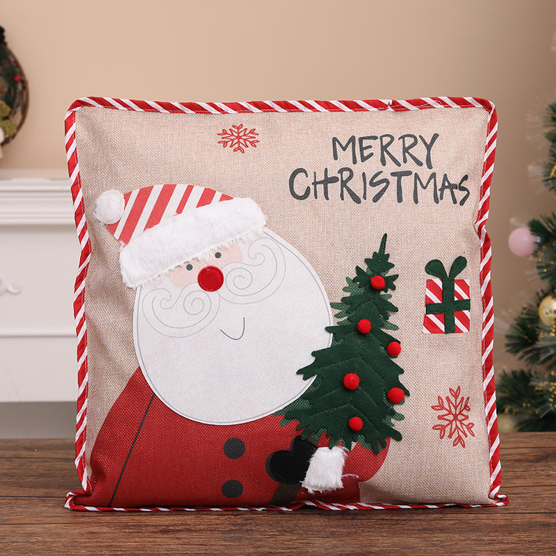 HKM-142611 Santa Claus and Snowman Decorative Pillowcase - Imitation Linen, 46x46 cm, Unique Holiday Designs