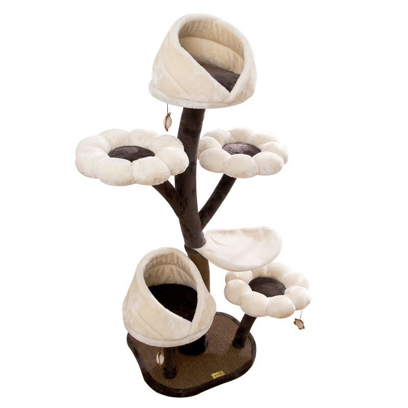 HKM-142739 Flower-Shaped Integrated Cat Climbing Frame with Grasping Board - 162cm Tall, Plush and Iron Design