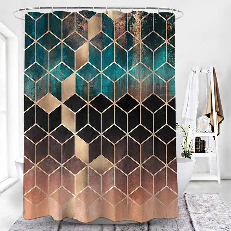 HKM-142931 Geometric Pattern Polyester Fiber Toilet Curtain for Modern Bathrooms