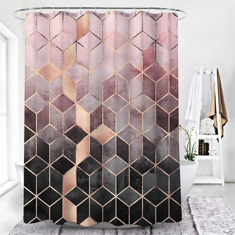 HKM-142931 Geometric Pattern Polyester Fiber Toilet Curtain for Modern Bathrooms