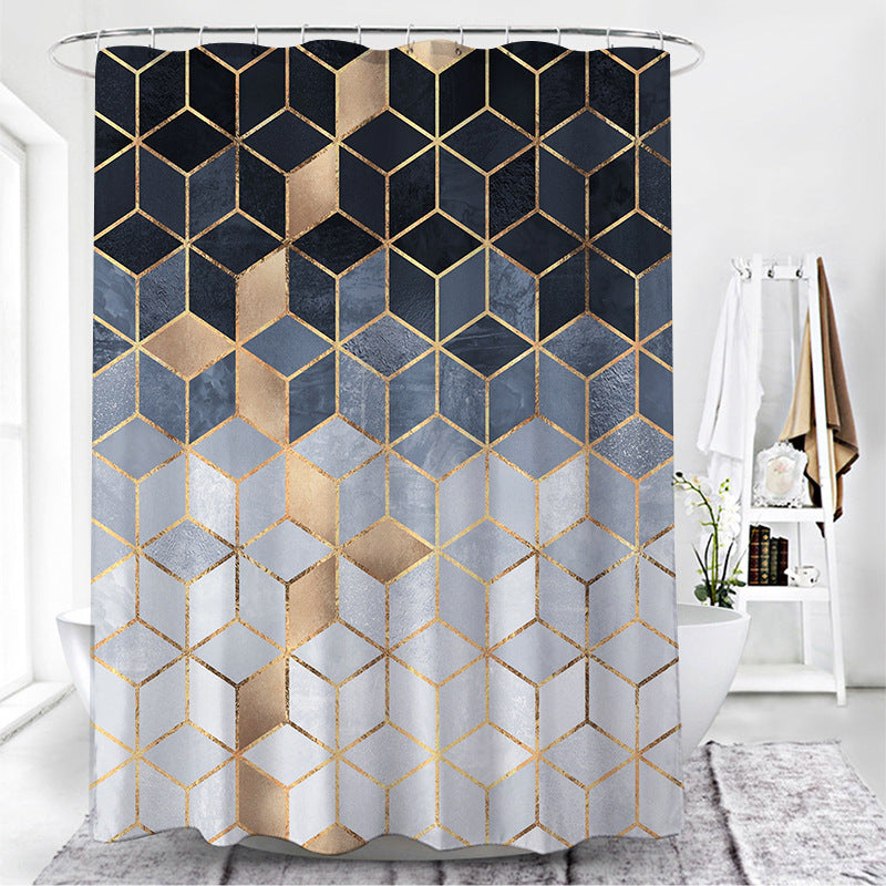 HKM-142931 Geometric Pattern Polyester Fiber Toilet Curtain for Modern Bathrooms
