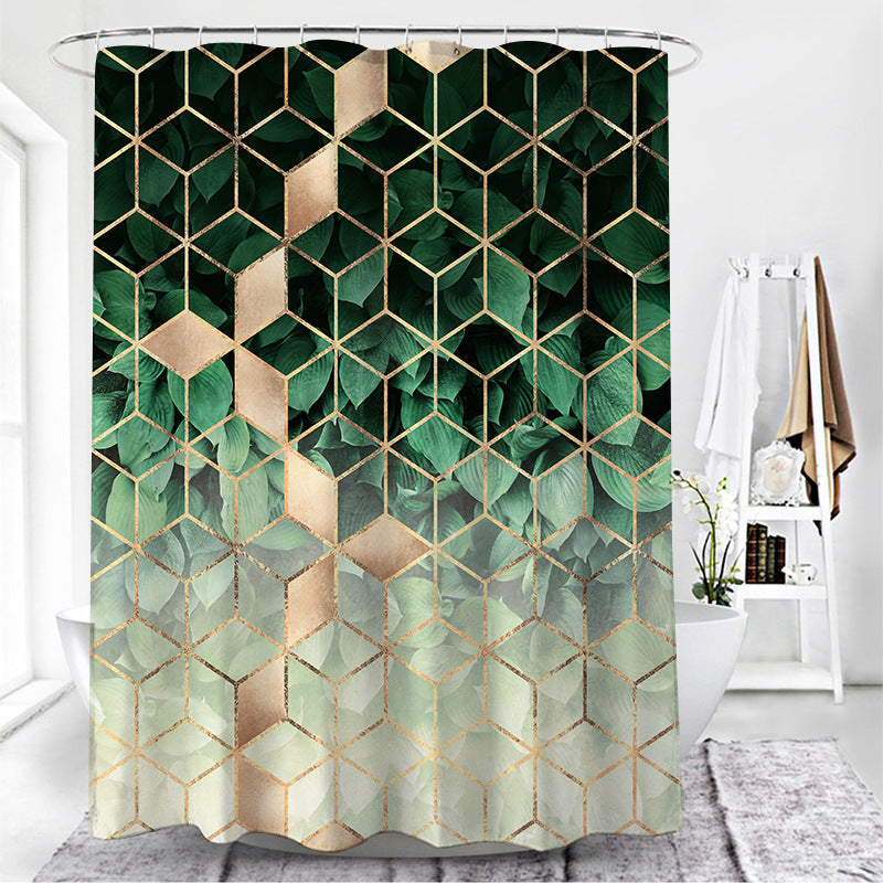 HKM-142931 Geometric Pattern Polyester Fiber Toilet Curtain for Modern Bathrooms