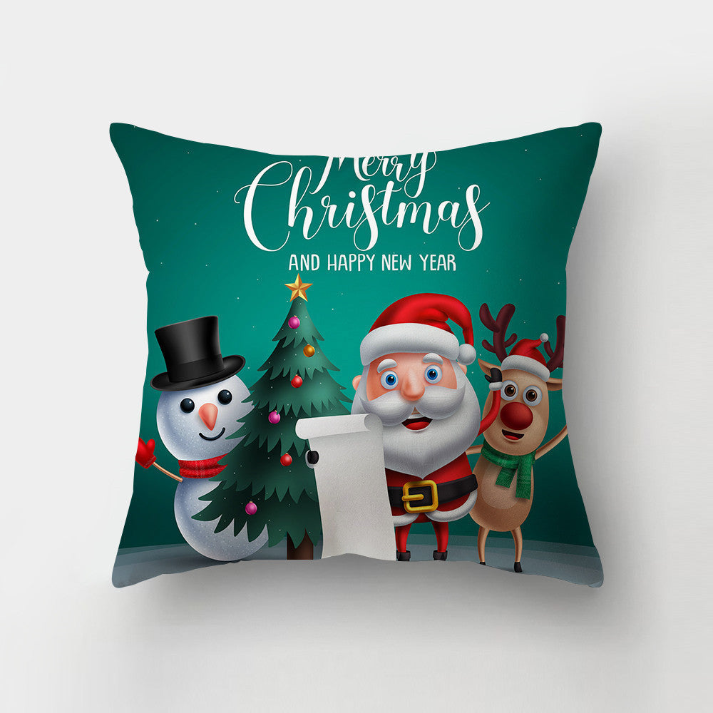 HKM-143443 Christmas-Themed Digital Print Square Pillow Cover, 45x45cm, Chemical Fiber Material