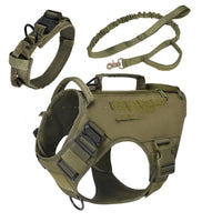 HKM-143571 Adjustable Tactical Dog Vest for Medium to Large Dogs with Quick Release Chest Strap and Complete Set (Collar & Leash)