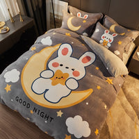HKM-143699 Cozy Cartoon Coral Velvet Bed Set with Four-Piece Winter Flannel Sheets