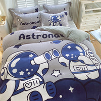 HKM-143699 Cozy Cartoon Coral Velvet Bed Set with Four-Piece Winter Flannel Sheets