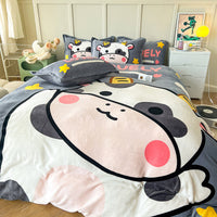 HKM-143699 Cozy Cartoon Coral Velvet Bed Set with Four-Piece Winter Flannel Sheets