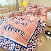 HKM-143699 Cozy Cartoon Coral Velvet Bed Set with Four-Piece Winter Flannel Sheets